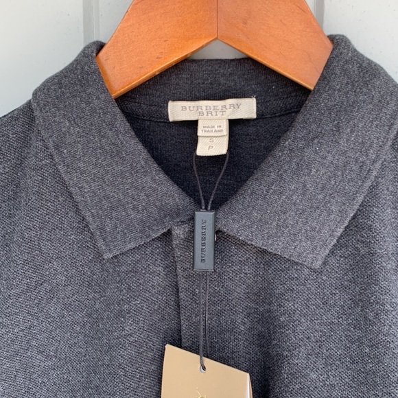 Brand new Burberry Brit Men's Dark Charcoal Cotton Polo Shirt - Picture 4 of 7